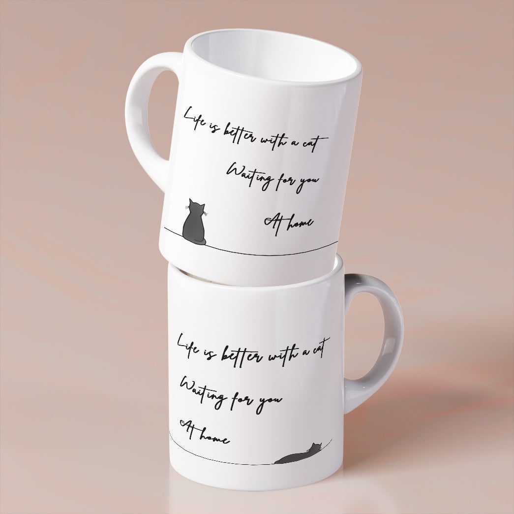 Sitting Cat and Sleeping Cat Coffee Mug