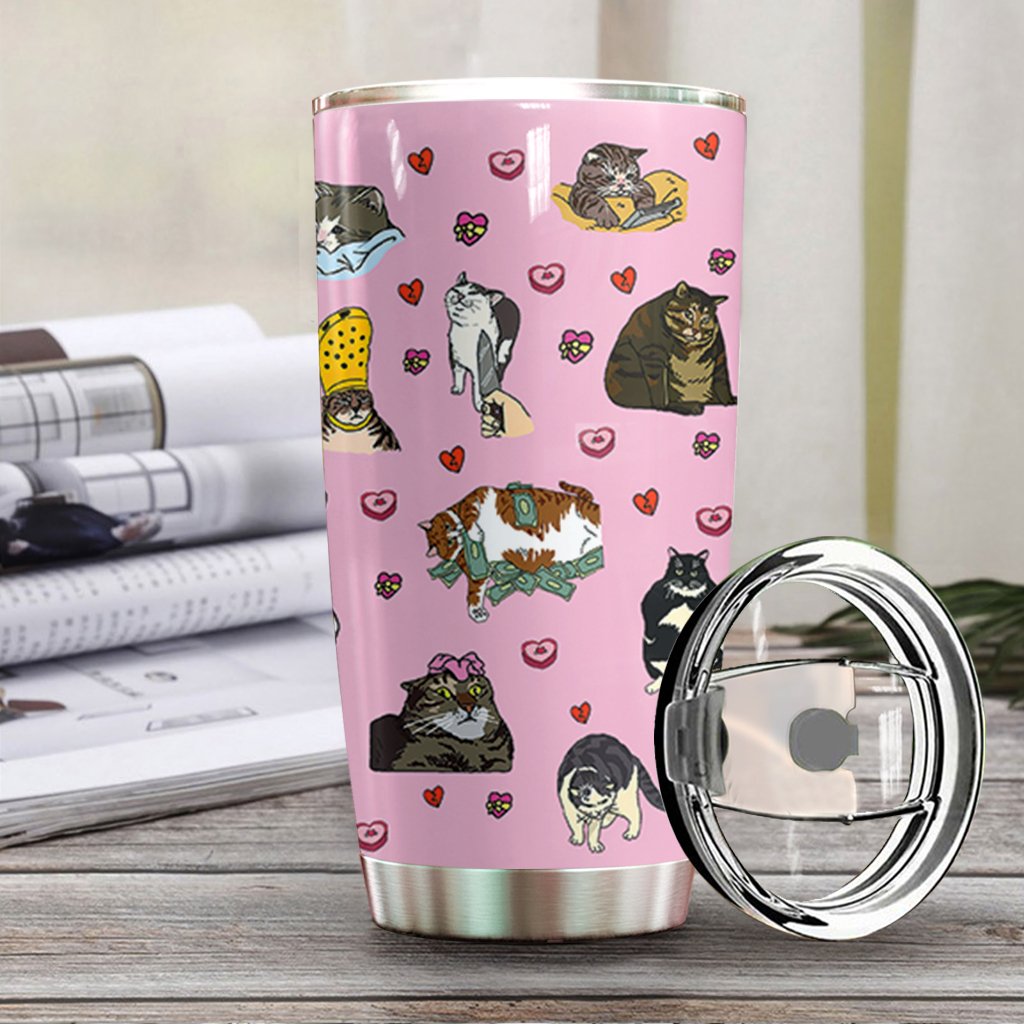 Sad Cat Meme Pink Custom Tumbler