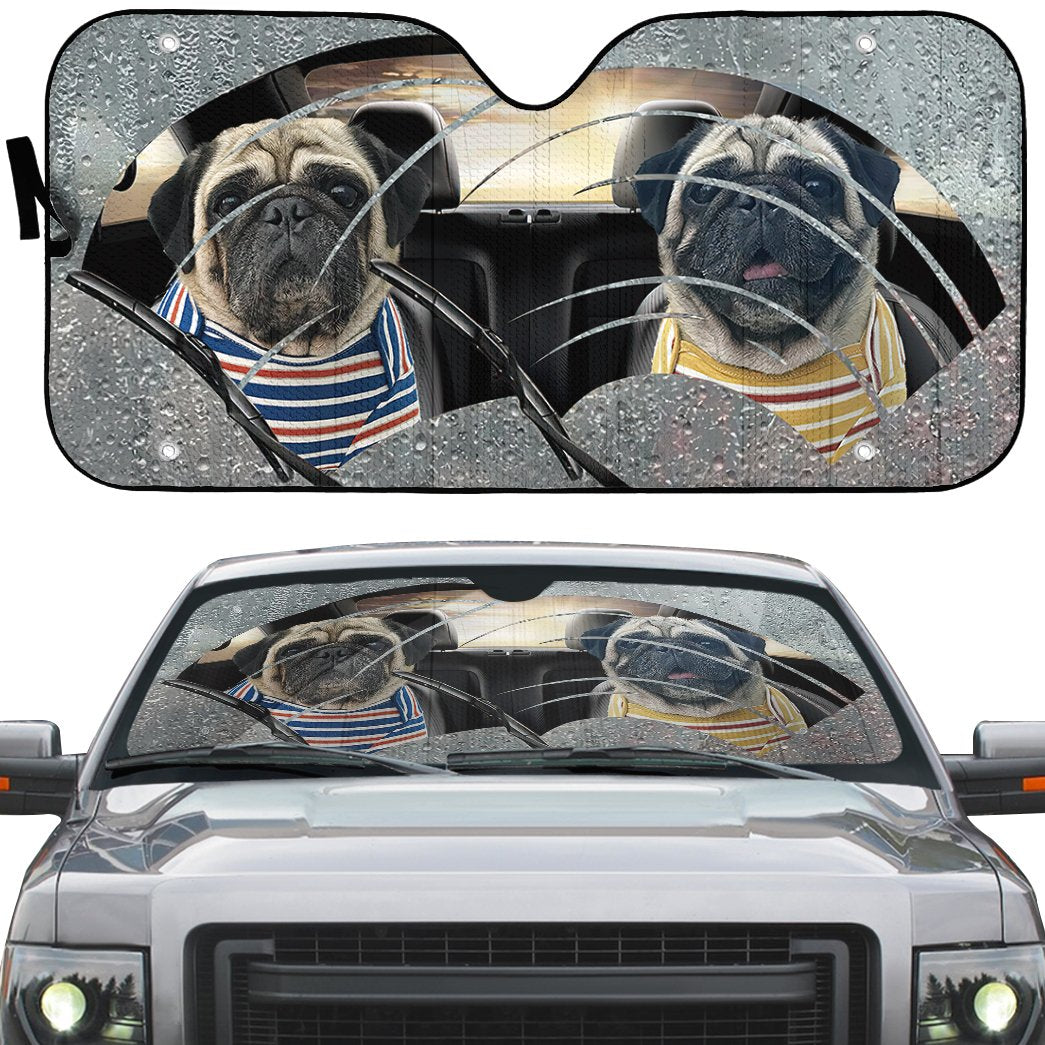 Two Cute Pugs Custom Car Auto Sunshade