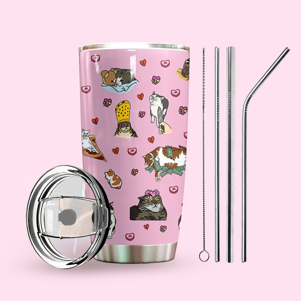 Sad Cat Meme Pink Custom Tumbler