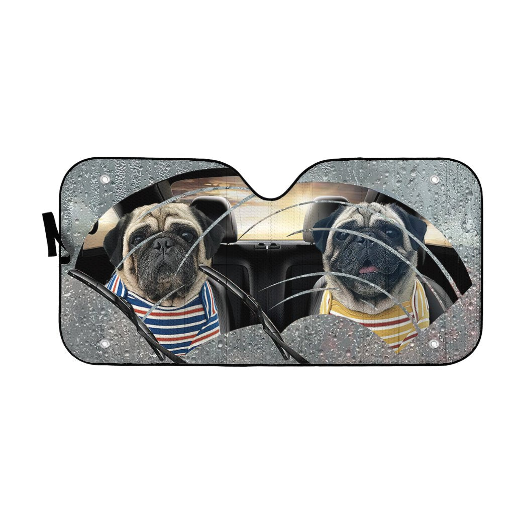 Two Cute Pugs Custom Car Auto Sunshade