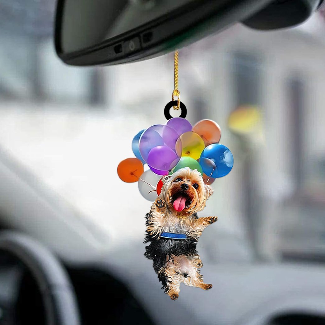 Yorkshire Terrier Dog Fly With Bubbles Car Hanging Ornament