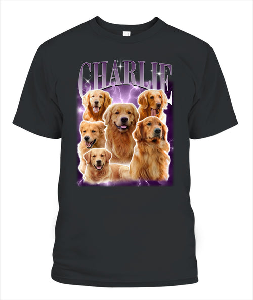 Personalized Pet Dog Cat Vintage Photo And Name Printed Unisex T-Shirt