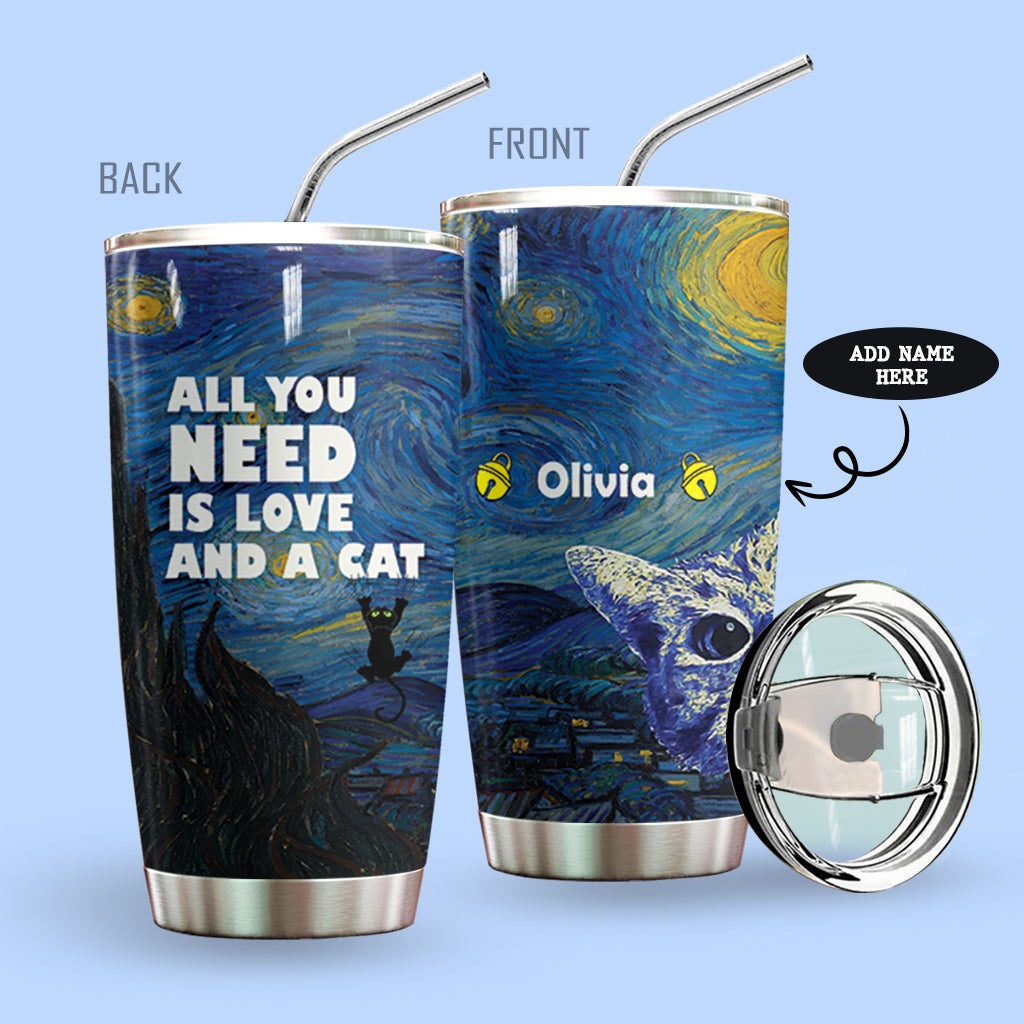 Starry Night Cat Personalized Tumbler