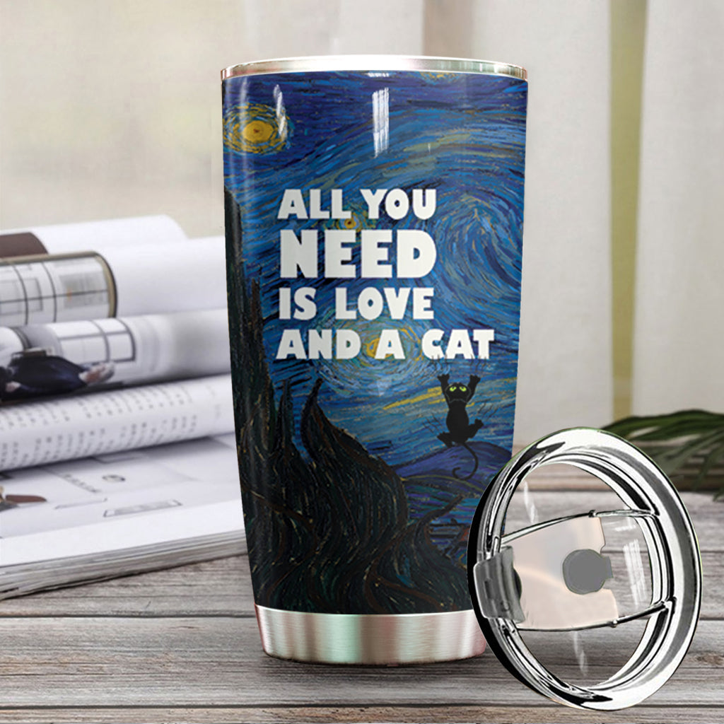Starry Night Cat Personalized Tumbler