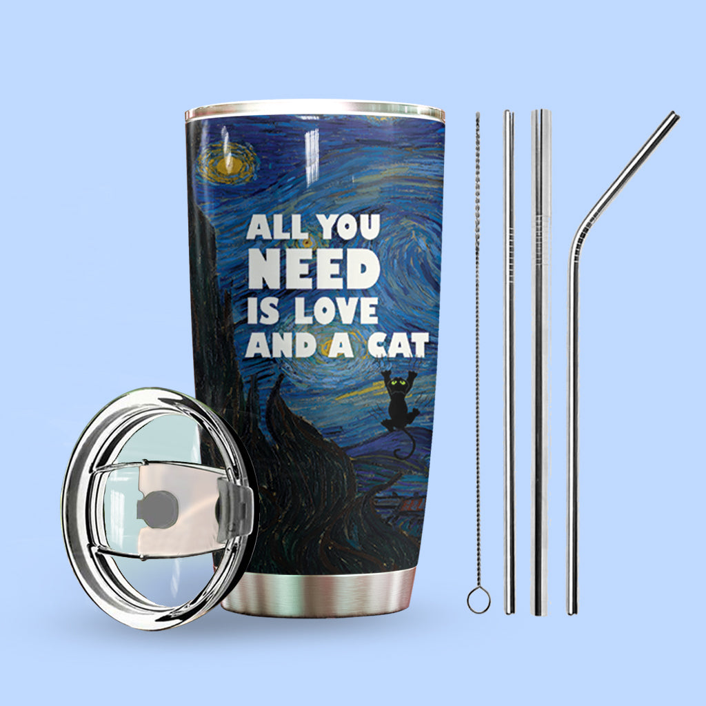 Starry Night Cat Personalized Tumbler