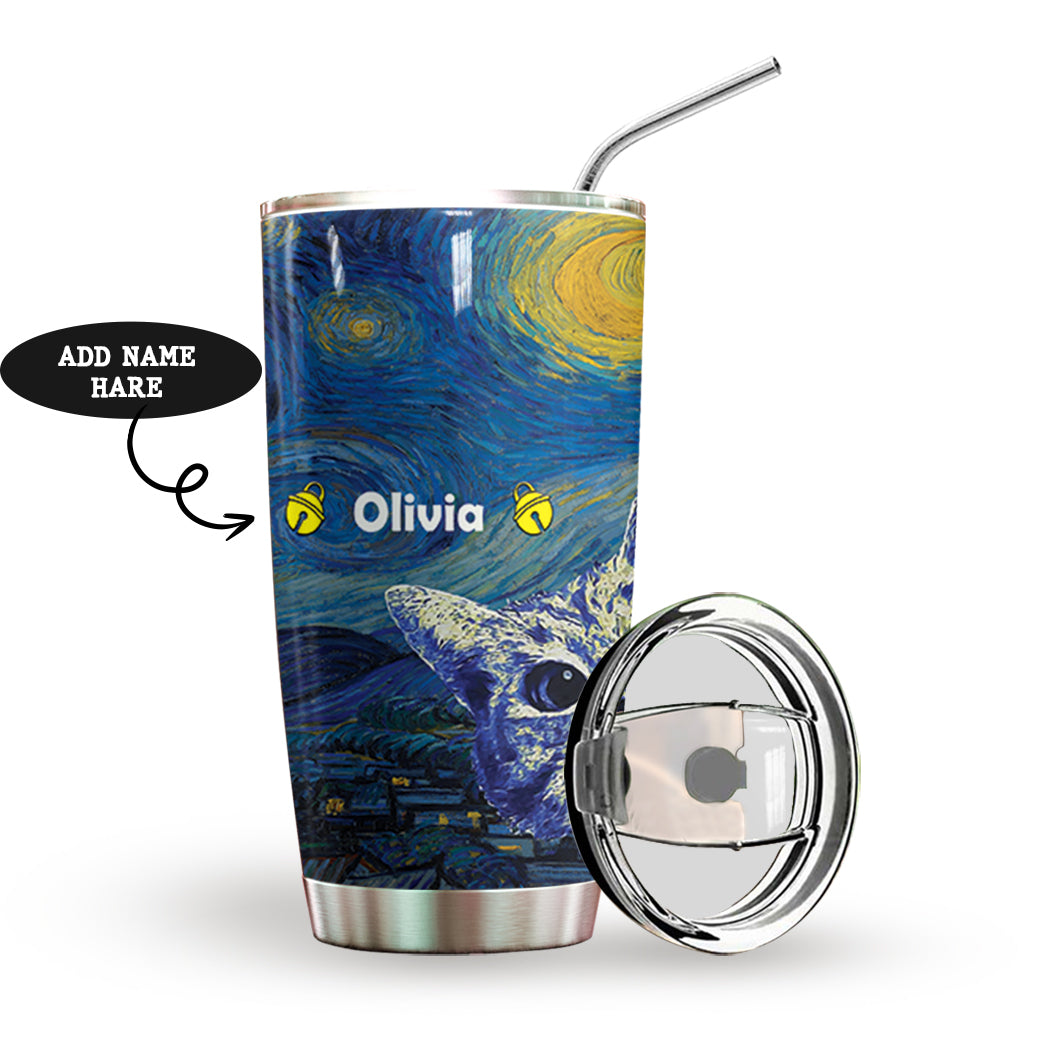 Starry Night Cat Personalized Tumbler