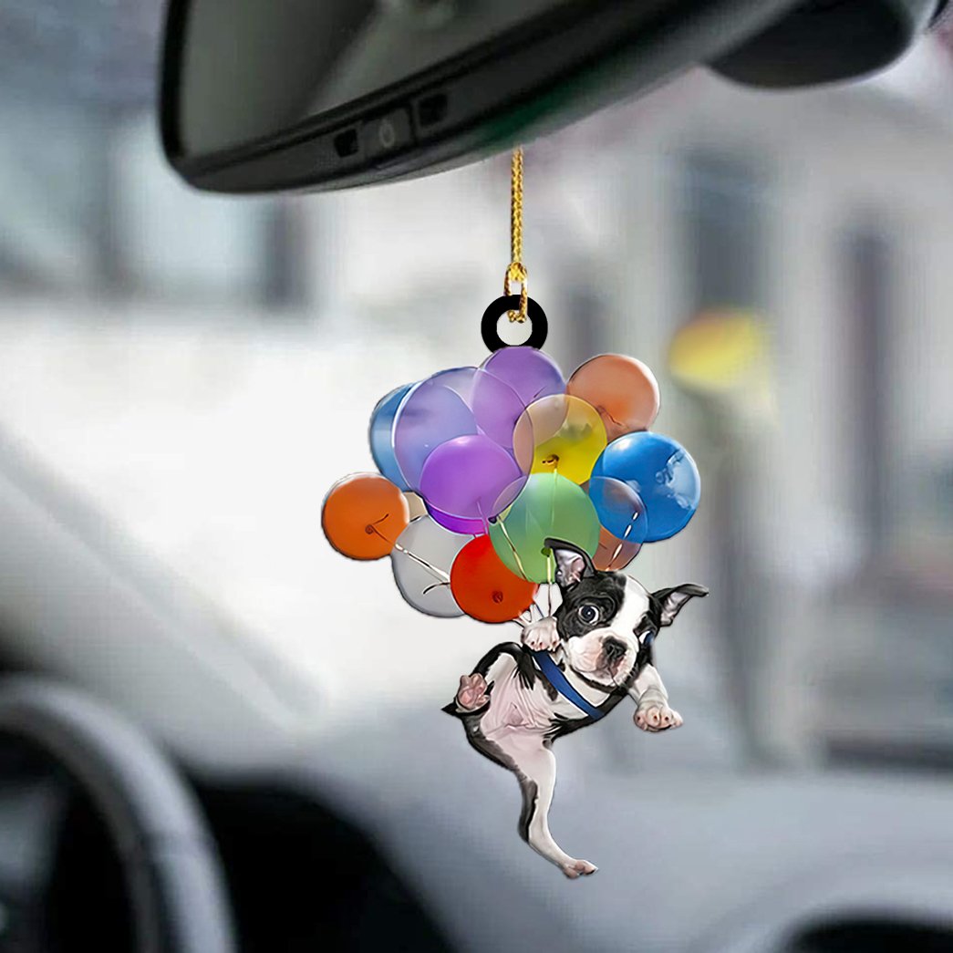 Boston Terrier Dog Fly With Bubbles Car Hanging Ornament