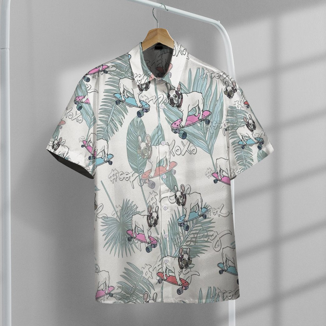 French Bulldog On Skateboard Hawaii Button Shirt