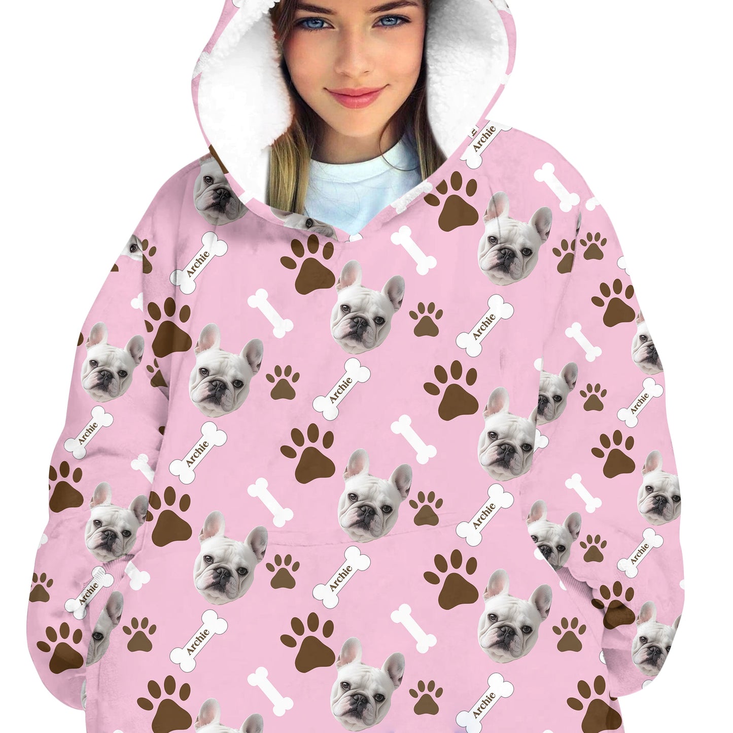 Personalized Pet Photo And Name Oodie Blanket Hoodie