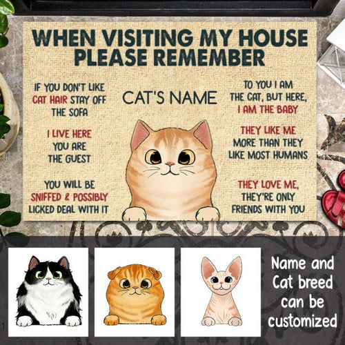 When Visiting My House Please Remember Personalized Doormat - Cat, Name can be customized