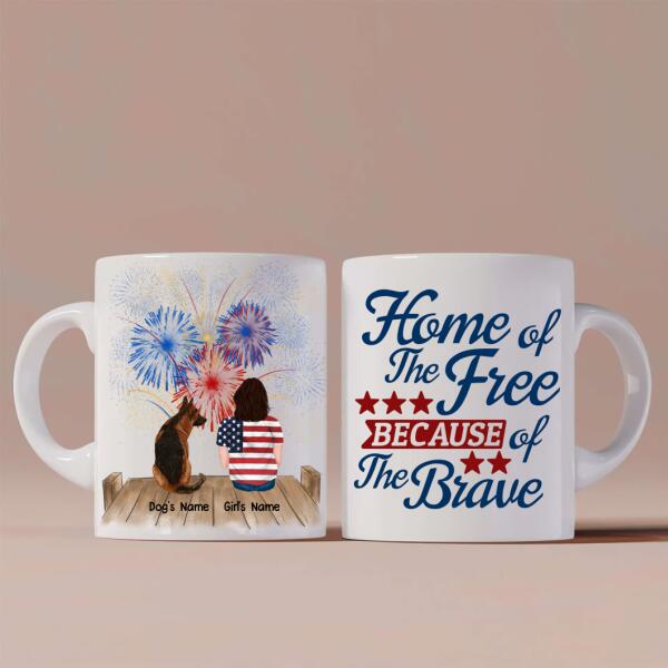 Girl And Dogs 4th Of July US Independence Day Personalized Mug - Name, Skin, Hair, Dog, Background, Quote can be customized