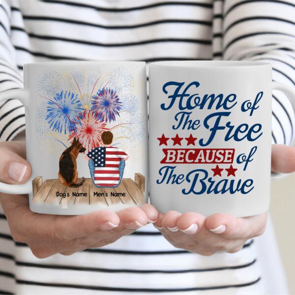 Man And Dogs Fourth Of July Personalized Mug - Name, Skin, Hair, Dog, Background, Quote can be customized