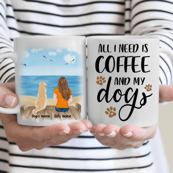Girl and Dogs Personalized Mug - Name, skin, hair, dog, background, quote can be customized
