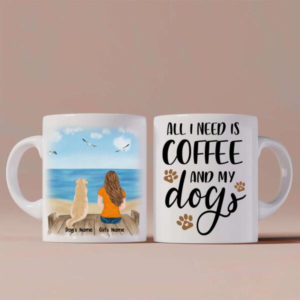 Girl and Dogs Personalized Mug - Name, skin, hair, dog, background, quote can be customized