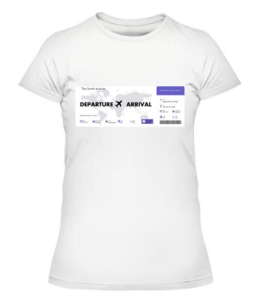 Flight Tickets Personalized Graphic Apparel - Airlines, Departure, Arrival and Date can be customized