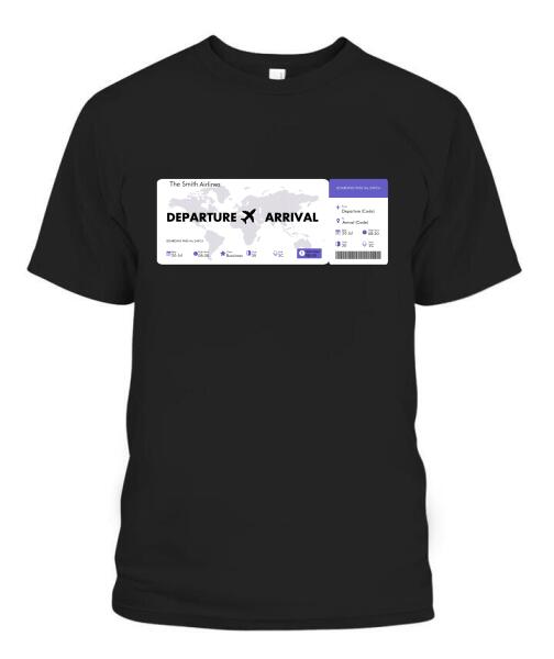 Flight Tickets Personalized Graphic Apparel - Airlines, Departure, Arrival and Date can be customized