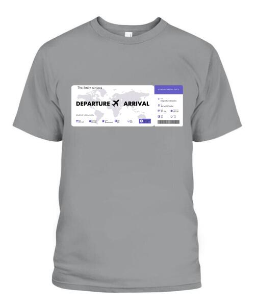 Flight Tickets Personalized Graphic Apparel - Airlines, Departure, Arrival and Date can be customized