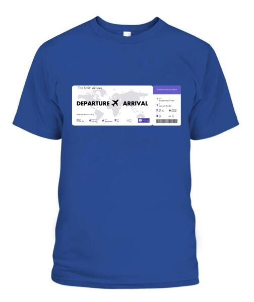 Flight Tickets Personalized Graphic Apparel - Airlines, Departure, Arrival and Date can be customized
