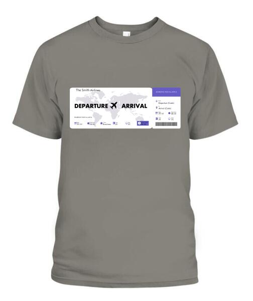 Flight Tickets Personalized Graphic Apparel - Airlines, Departure, Arrival and Date can be customized