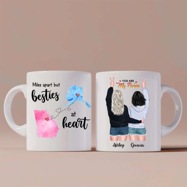 Miles Apart Besties At Heart Long Distance Relationship Coffee Mug - State, Hair, Skin and Name can be customized