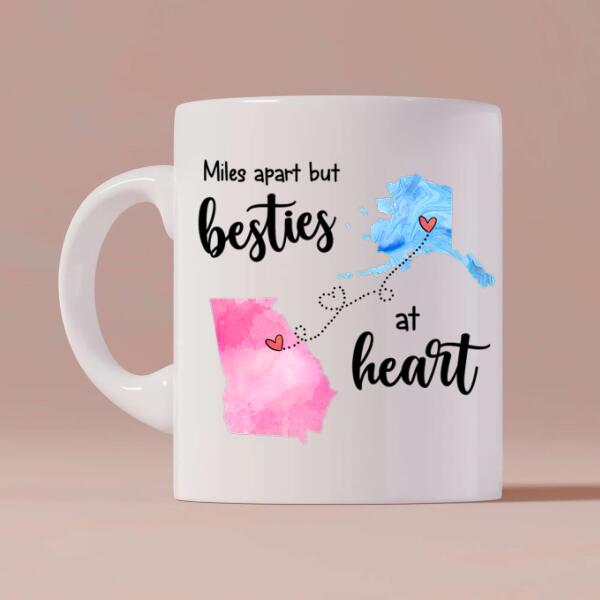 Miles Apart Besties At Heart Long Distance Relationship Coffee Mug - State, Hair, Skin and Name can be customized