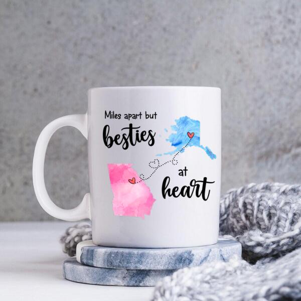 Miles Apart Besties At Heart Long Distance Relationship Coffee Mug - State, Hair, Skin and Name can be customized