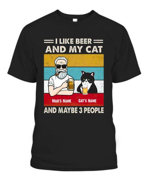 The Old Man And Cat Drinking Beer Personalized Graphic Apparel - Hair, Skin, Beard, Name, Cat can be customized