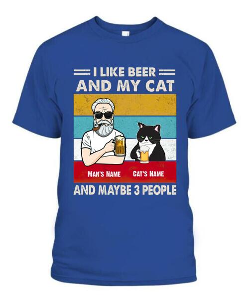 The Old Man And Cat Drinking Beer Personalized Graphic Apparel - Hair, Skin, Beard, Name, Cat can be customized