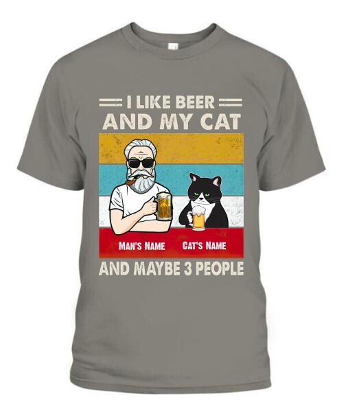 The Old Man And Cat Drinking Beer Personalized Graphic Apparel - Hair, Skin, Beard, Name, Cat can be customized