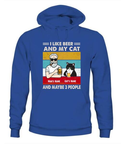 The Old Man And Cat Drinking Beer Personalized Graphic Apparel - Hair, Skin, Beard, Name, Cat can be customized