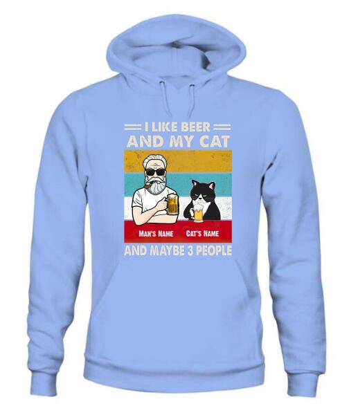 The Old Man And Cat Drinking Beer Personalized Graphic Apparel - Hair, Skin, Beard, Name, Cat can be customized
