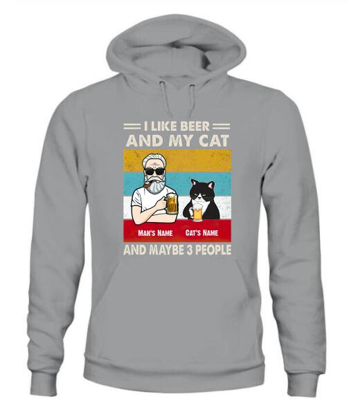The Old Man And Cat Drinking Beer Personalized Graphic Apparel - Hair, Skin, Beard, Name, Cat can be customized
