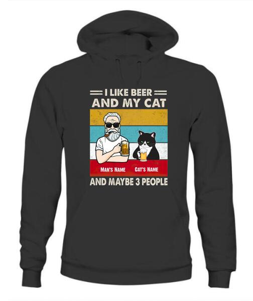 The Old Man And Cat Drinking Beer Personalized Graphic Apparel - Hair, Skin, Beard, Name, Cat can be customized