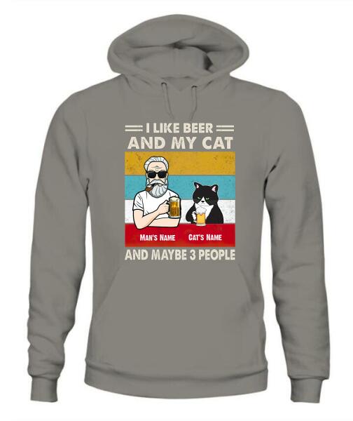 The Old Man And Cat Drinking Beer Personalized Graphic Apparel - Hair, Skin, Beard, Name, Cat can be customized