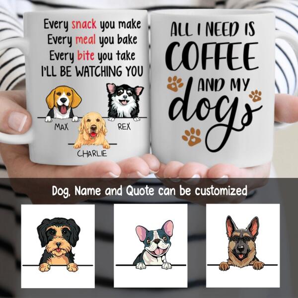 Girl and Dogs Personalized Mug - Name, skin, hair, dog, background, quote  can be customized - White Mug / White / 11oz