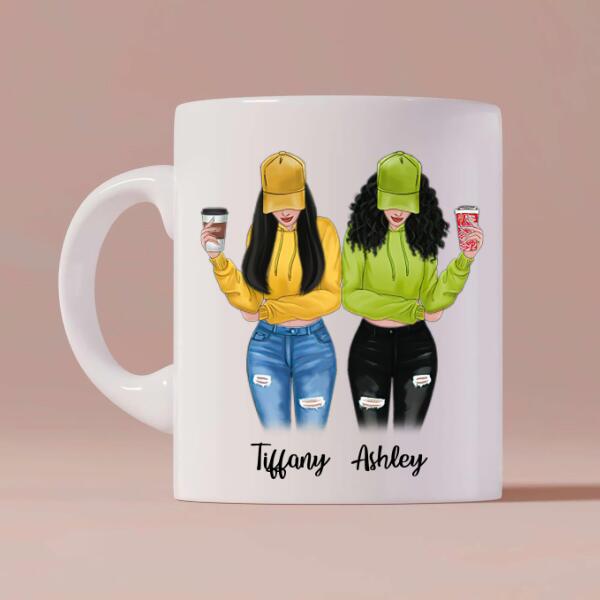 Besties Personalized Coffee Mug - Hair, Skin, Clothes, Drink and Name can be customized