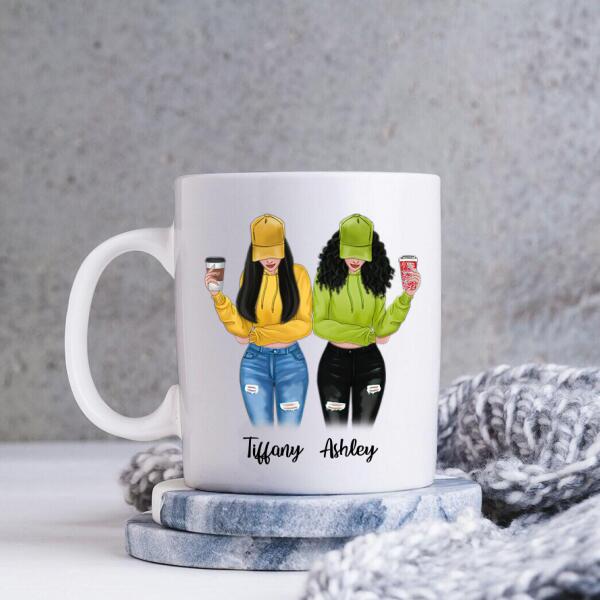 Besties Personalized Coffee Mug - Hair, Skin, Clothes, Drink and Name can be customized
