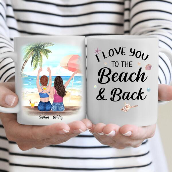Besties Summer Beach Personalized Coffee Mug - Skin, Hair, Clothes, Drink, Name, Background and Quote can be customized