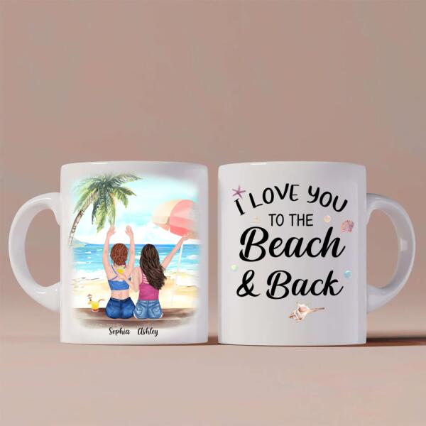 Besties Summer Beach Personalized Coffee Mug - Skin, Hair, Clothes, Drink, Name, Background and Quote can be customized