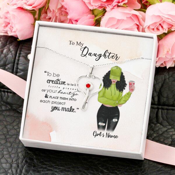 To My Daughter Personalized Necklace With Personalized Message Card (9 Necklace Designs) - Name, Skin, Hair, Clothes, Drink, Background and Quote can be customized