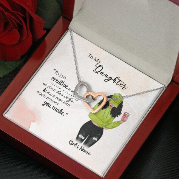 To My Daughter Personalized Necklace With Personalized Message Card (9 Necklace Designs) - Name, Skin, Hair, Clothes, Drink, Background and Quote can be customized