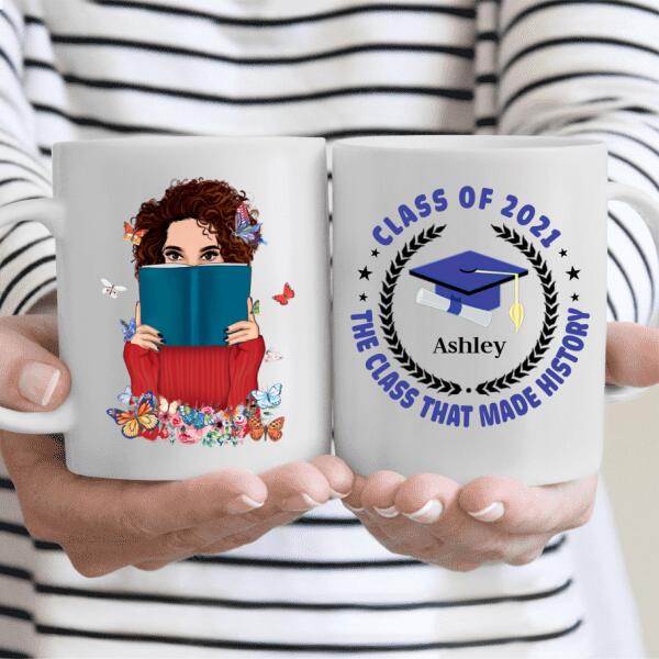 Class Of History Year Personalized Coffee Mug - Skin, Hair, Shirt, Name, Year and Quote Color can be customized
