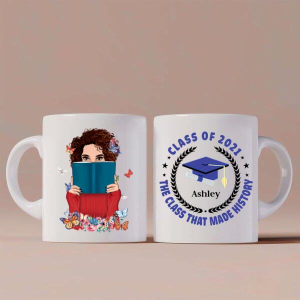 Class Of History Year Personalized Coffee Mug - Skin, Hair, Shirt, Name, Year and Quote Color can be customized