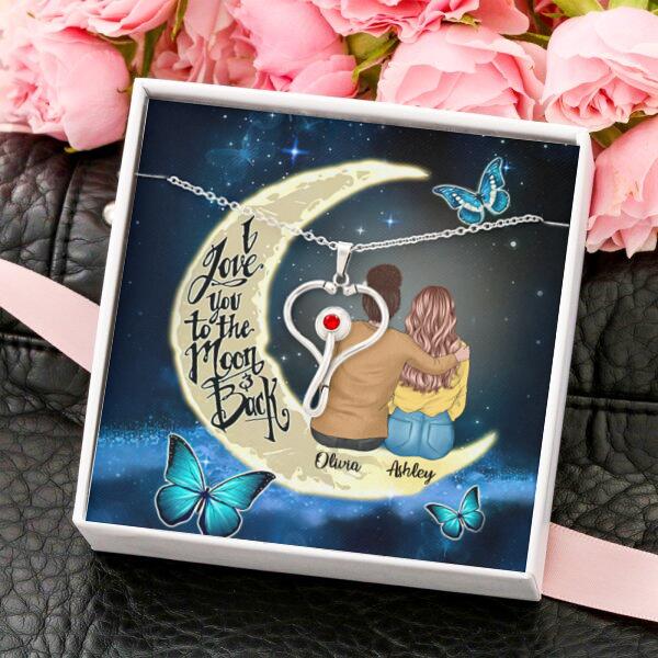 To My Daughter Moon With Personalized Message Card (9 Necklace Designs) - Name, Skin, Hair, Clothes and Background can be customized