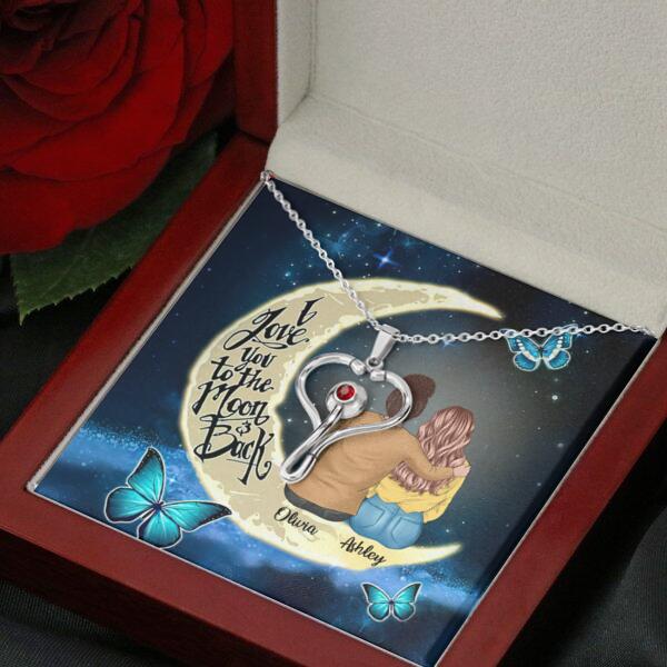 To My Daughter Moon With Personalized Message Card (9 Necklace Designs) - Name, Skin, Hair, Clothes and Background can be customized
