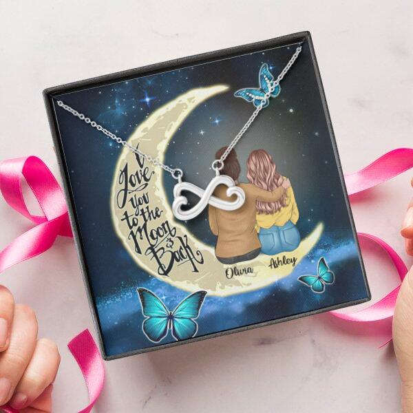 To My Daughter Moon With Personalized Message Card (9 Necklace Designs) - Name, Skin, Hair, Clothes and Background can be customized