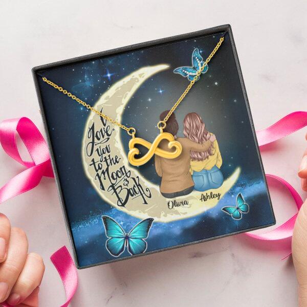 To My Daughter Moon With Personalized Message Card (9 Necklace Designs) - Name, Skin, Hair, Clothes and Background can be customized