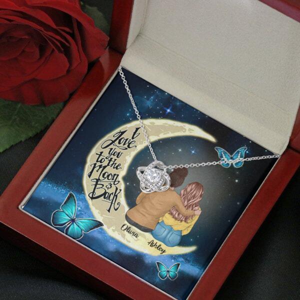 To My Daughter Moon With Personalized Message Card (9 Necklace Designs) - Name, Skin, Hair, Clothes and Background can be customized
