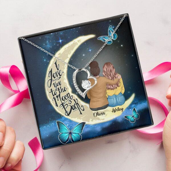 To My Daughter Moon With Personalized Message Card (9 Necklace Designs) - Name, Skin, Hair, Clothes and Background can be customized